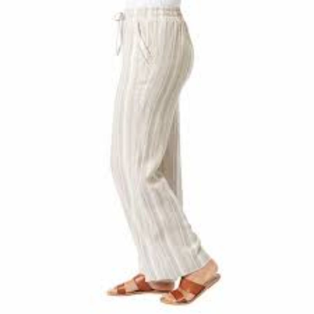 Briggs Linen Blend Pant Women's Size L Tan Striped Boho Beachy Cottagecore New - Picture 6 of 12